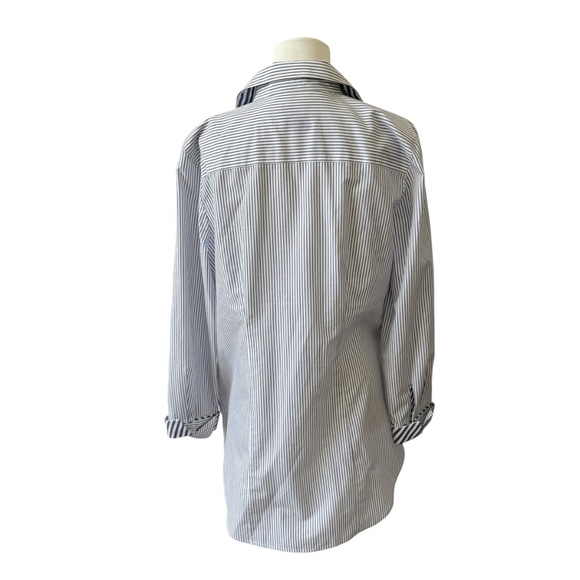 CHICOS TUNIC TOP STRIPED TIE WAIST LONG SLEEVES COASTAL GRANDMA NAUTICAL 8-10 - Picture 7 of 12